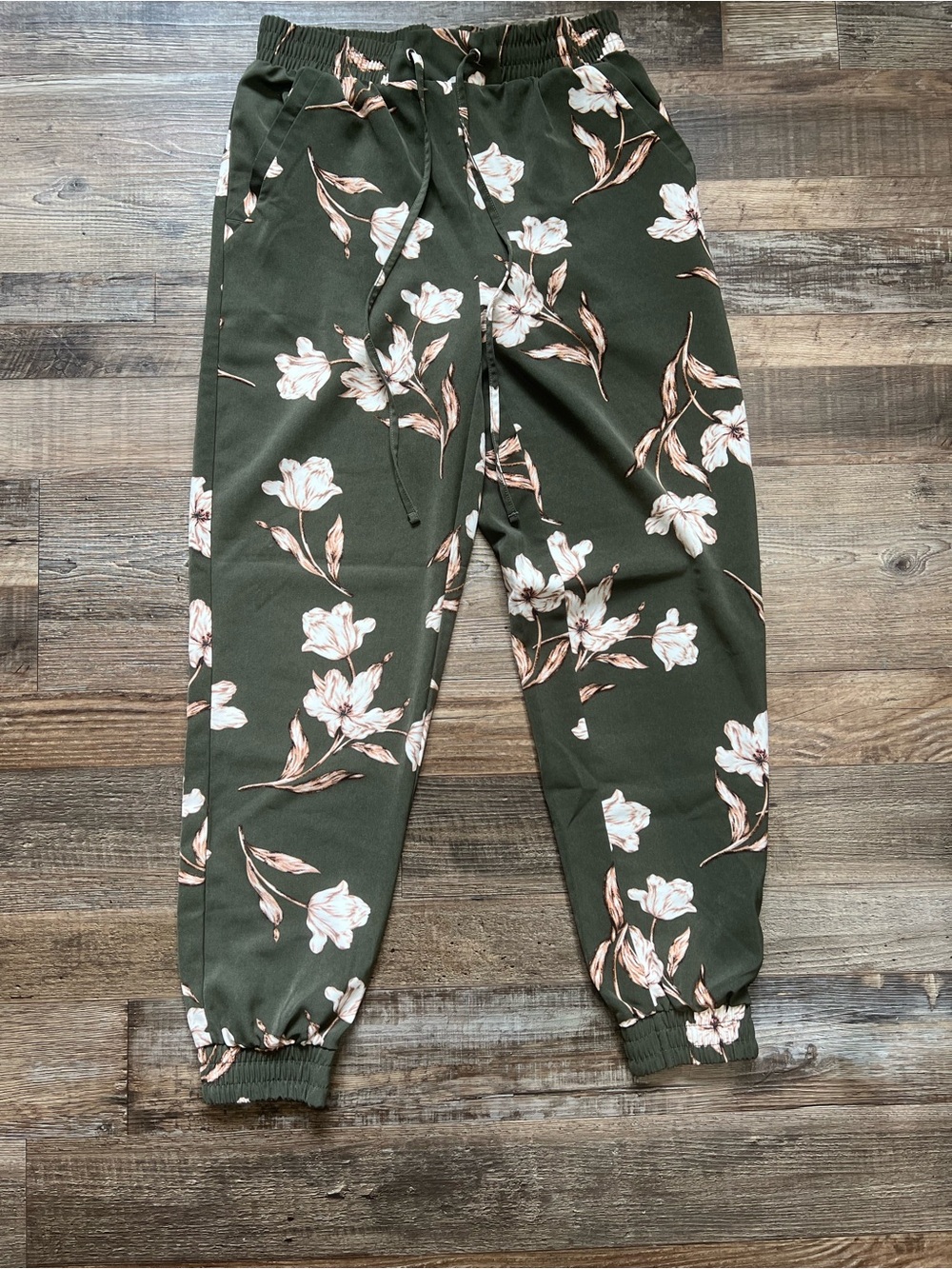 Floral Drawstring Jogger Pants - Olive